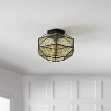 Evelyn 12.5" Vintage Farmhouse Iron/Glass LED Flush Mount - JONATHAN Y